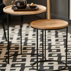 GOM Tavolini Set Di 2 Nero, Naturale|CASA Outlet