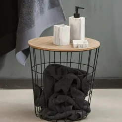 WIRE Tavolino Portatutto Nero, Naturale|CASA New