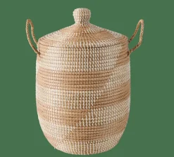 YASMINE Cesto Deluxe Con Coperchio Bianco, Naturale|CASA New